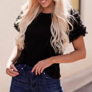 Black Mesh Ruffled Sleeve Top